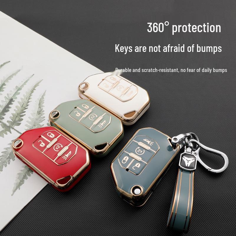 Gold Edge Car Key Case for Jeep Wrangler Sahara 21 & Wrangler 18-20 Models