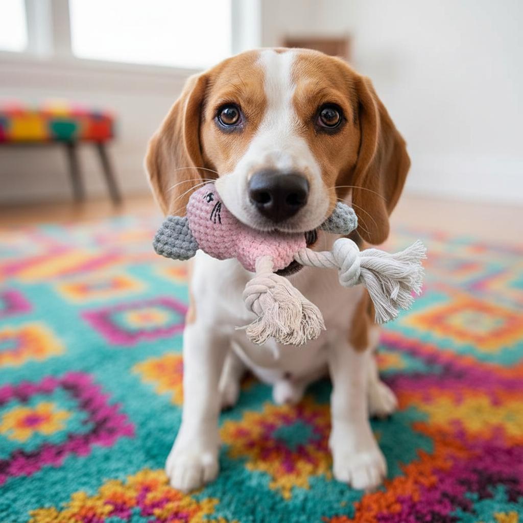 Plush Squeaky Mouse Dog Toy with Cotton Rope Knot - Interactive Self-Play Boredom Relief Pet Chew Toy