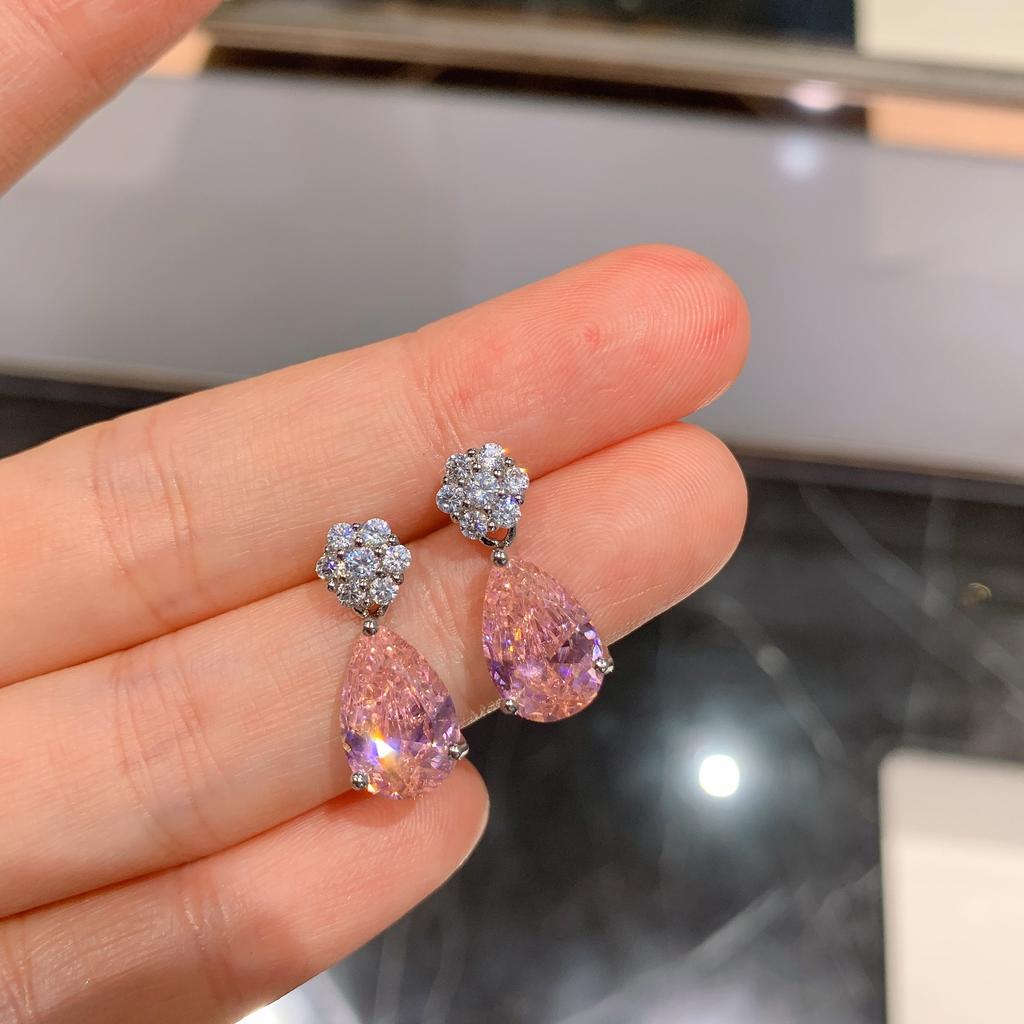 Huabi Jewelry Korean version ins tide simulation pink diamond water drop pendant water drop stud earring set 8 * 12