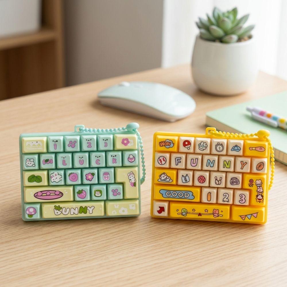 Squeeze Feel Keyboard Fidget Pendant Colorful Fingertip Button Key Ring Student Use