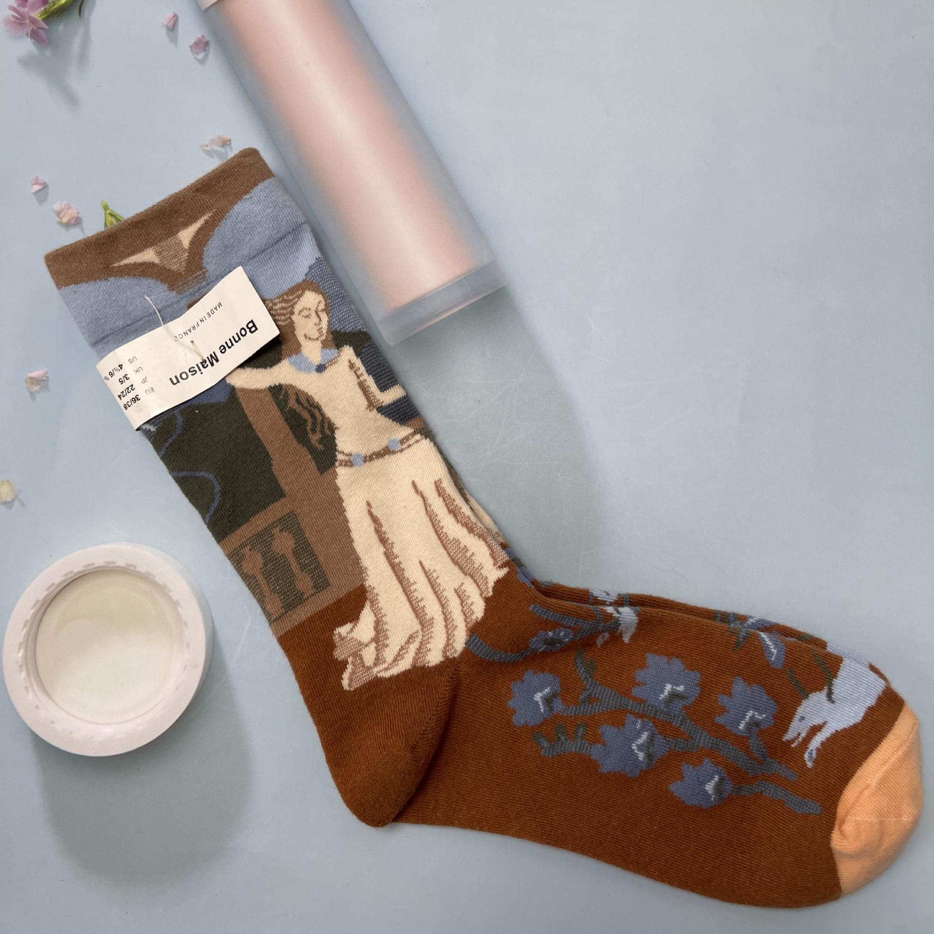 

Добрий дім: Ретро Олійний Живопис Шкарпетки до Середини Литки Розкішні Французькі Жіночі One Size 36-40