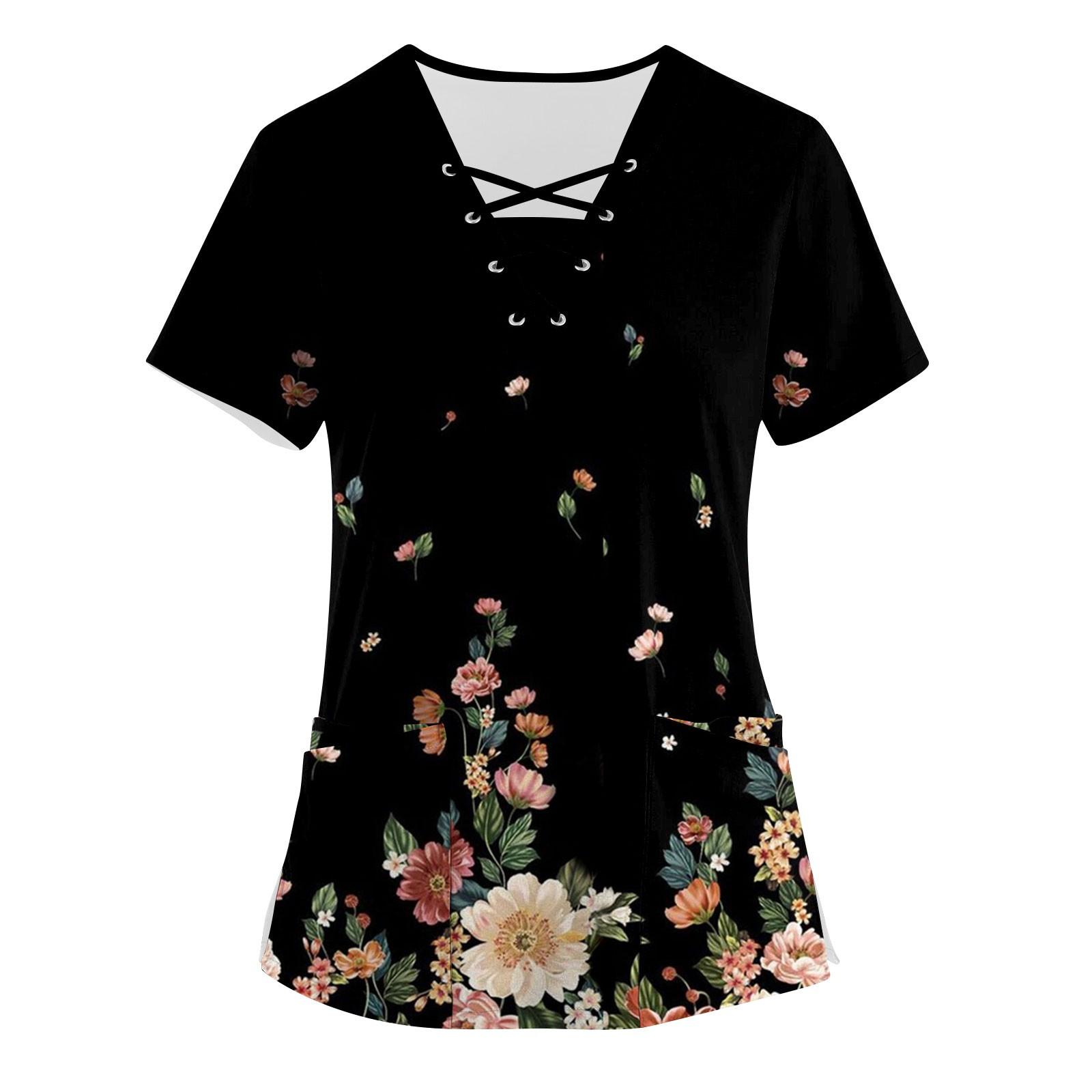 Женские топы с короткими рукавами и v-образным вырезом с принтом — фото 3