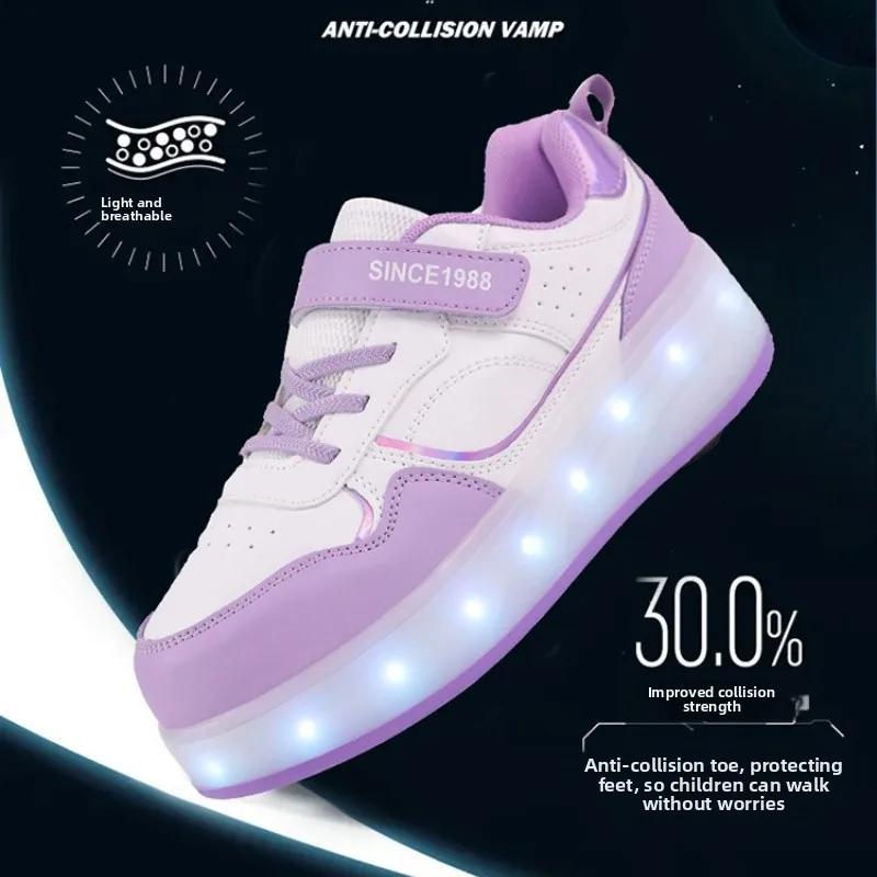 4 Wheels Sneakers Rollers for Children Roller Skate Shoes with Wheels 2-in-1 Removable Roller Skating Shoes for Skating Parkour