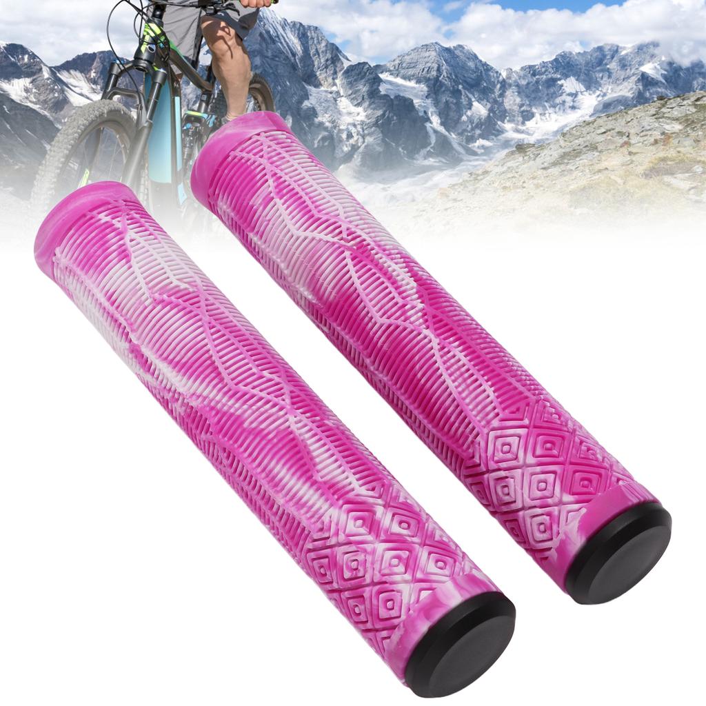 MTB Bicycle Grip 22.2mm TPE Rubber Handlebar Cover Soft Antislip Handle Grip with Lock Bar EndPink