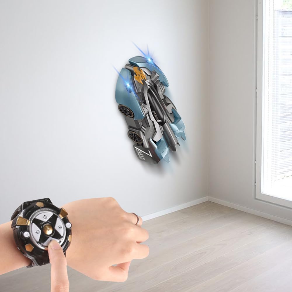 

OBEST Радиоуправляемая машинка для лазания по стенам для детей, Ездит по земле, стенам и стеклу, Управляется с пульта, включая часы, Включает светодиодную подсветку настроения, USB-зарядка, Синий,