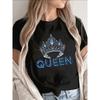 Womens Crown Print TShirt Round Neck Short Sleeve Top Featuring Turquoise Crown Design Casual and Party Wear