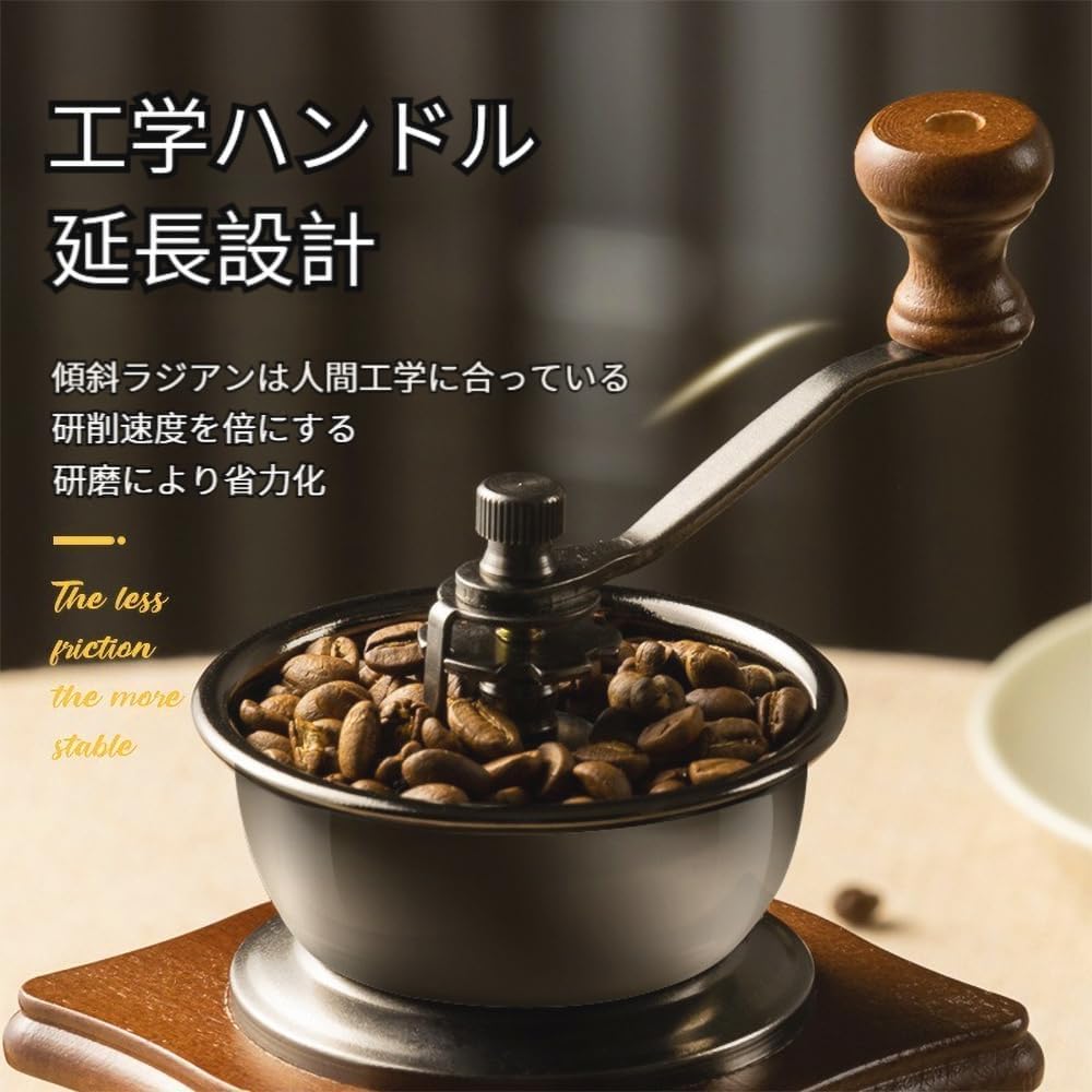 Portable Wooden Coffee Mill with Ceramic Mortar, 304 Steel Spoon and Brush Included, Compact, Lightweight, Portable, Easy To Clean, and Adjustable