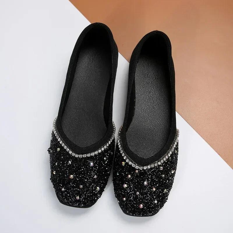 Fashion Shiny Crystal Flats Shoes Summer Solid Color Women's Round Toe Fashion Slippers Outdoor Sling-Heel Women's Slipper Large Size 43