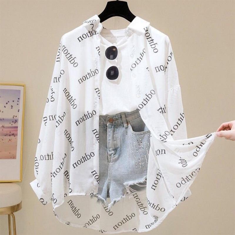 Chiffon Sun Protection Clothing Women's Loose Summer Solid Color Letters Wild Thin Coat Long-sleeved Air-conditioning Cardigan