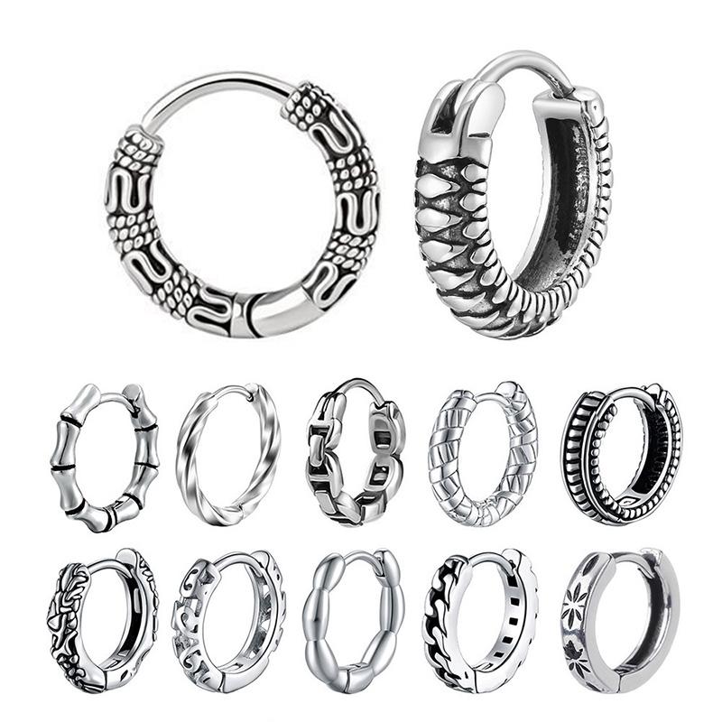 1 Paar Mehrstil Nicht verblassende Kleine Runde Creolen Für Männer Frauen Edelstahl Gotisch Retro Ohrring Ohrbügel Schmuck