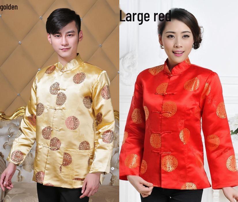 Chinese Tang Suit Red Top: Women's Ethnic Festive Long Sleeve for Spring, Autumn, Winter