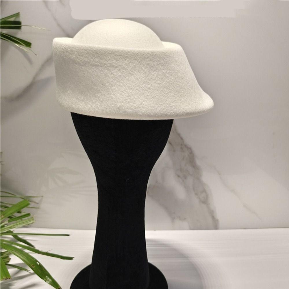Hepburn Style Wool Pillbox Hat Elegant Woolen Top Hat Fashion Woolen Felt Hat  Masquerade Party