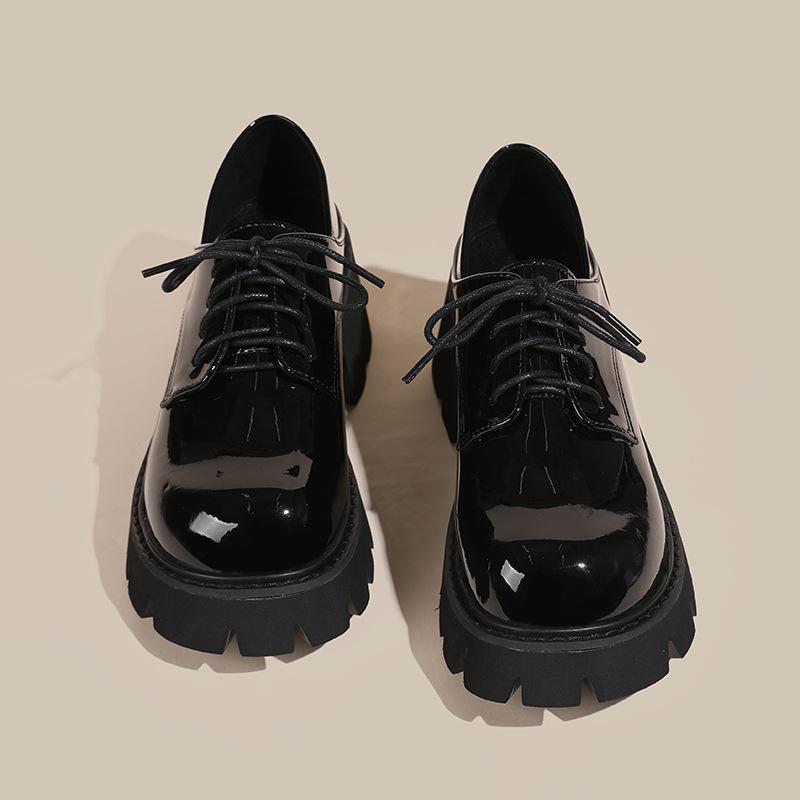 Thick-soled Thick-soled High-heeled Strap-up Round Head Small Leather Shoes Fashion Single Shoes Children's Spring New Models Size