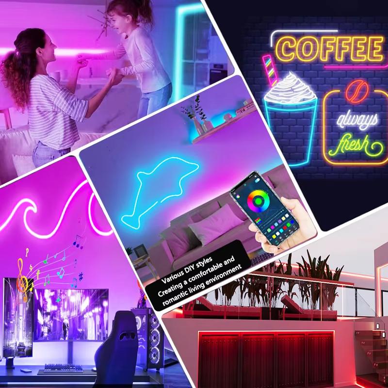 5M RGB LED Neon Led Strip Lights with APP and Remote Waterproof  Neon Rope Light for Bedroom Room Outdoors Decro
