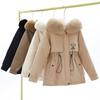 Winter new thickened pie overcomes schoolgirl models with waist and thin hooded big fur collar warm cotton-padded jacket