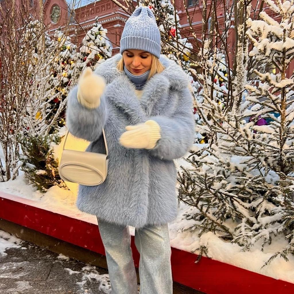 Solapas Abrigo de Piel Sintética Mujer Invierno Marca Diseñador Chaqueta de Piel de Zorro Esponjosa Abrigos Peludos de Lujo Chica Elegante Abrigo Largo