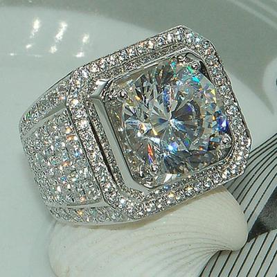 Men Fashion Full Rhinestones Wide Band Rings Wedding And Party Engagement Jewelry