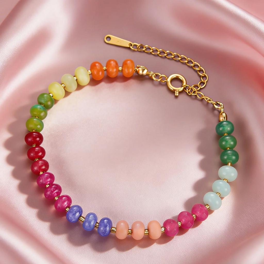 Delicate Colorful Natural Stone Bracelets For Women Girls Boho Beaded Bracelets Adjustable Chain Trendy Jewelry Gift Waterproof