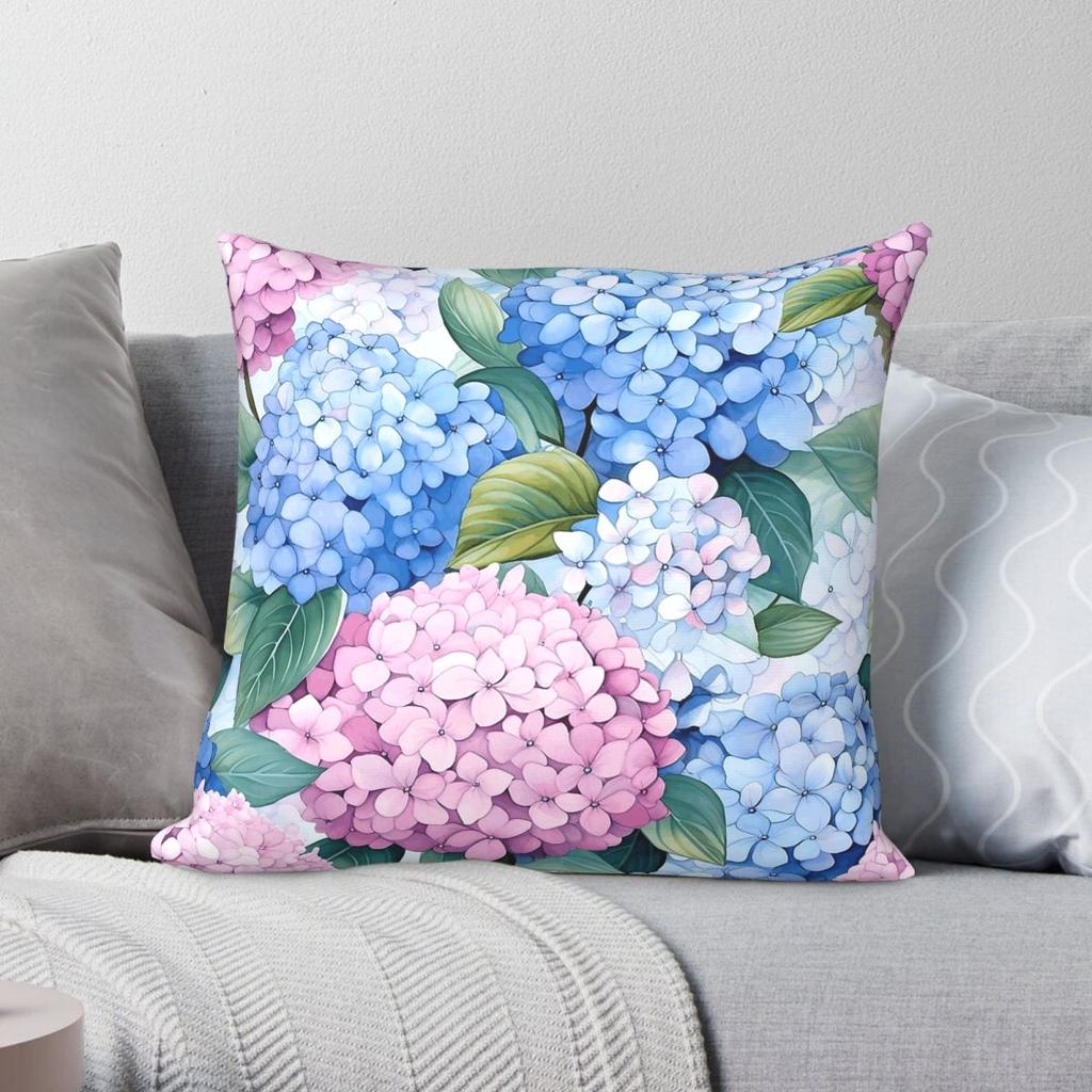 Hydrangeas Square Pillowcase Polyester Linen Velvet Creative Zip Decorative Pillow Case Sofa Cushion Cover