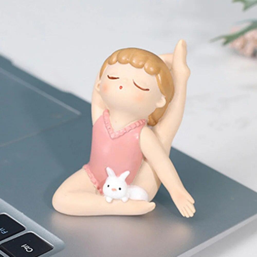 Cute Yoga Girl Shaped Resin Ornament Car Center Console Ornament Figurines Miniatures