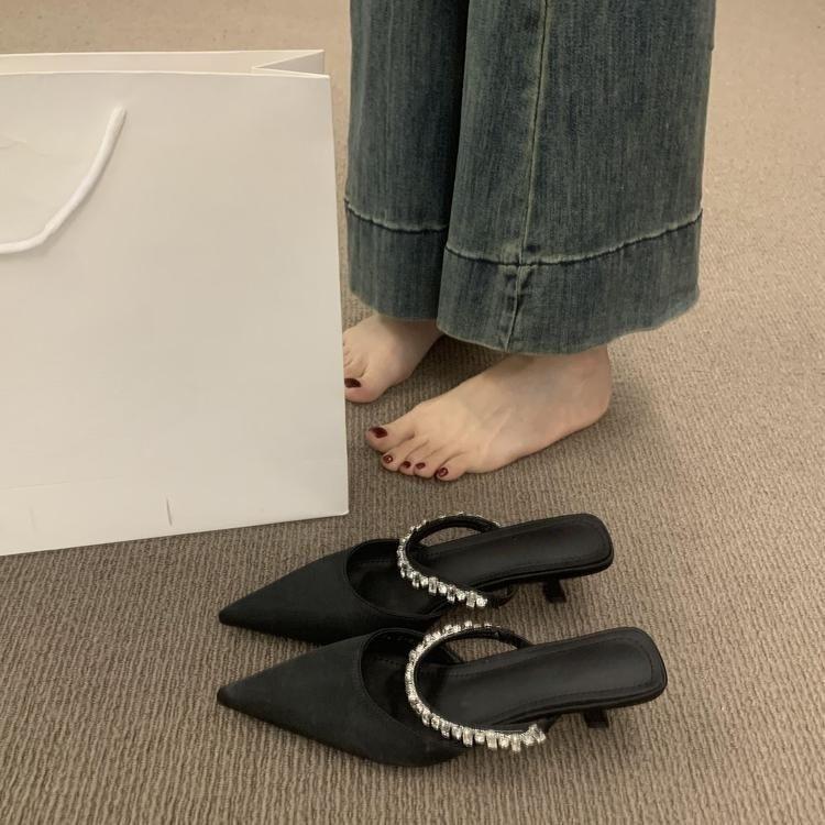 French high-end rhinestone word with bag head half slippers women wear pointed high-heeled Mueller shoes