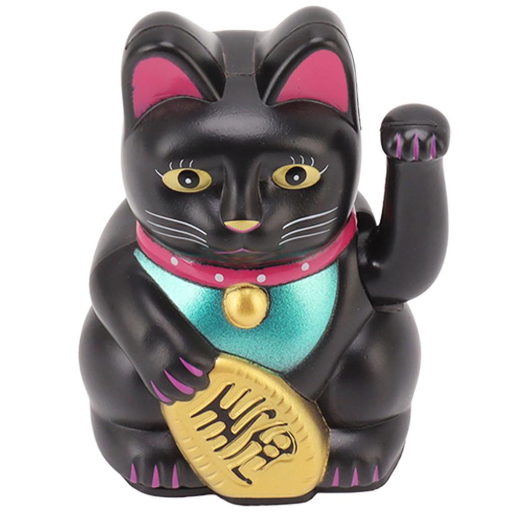 4 Inch Lucky Cat Decor Hand Waving Welcoming Cat for Home Desk Ornament Gift Giving Black