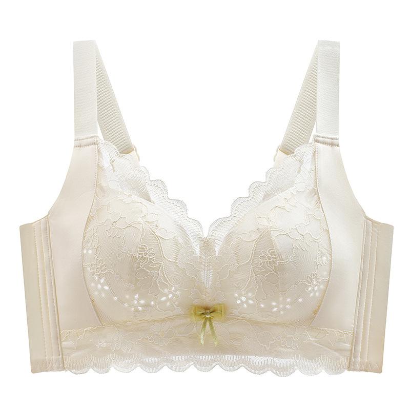 Underwear summer thin women's no steel rim breathable large chest small anti-sagging adjustment type pull gather bra cover