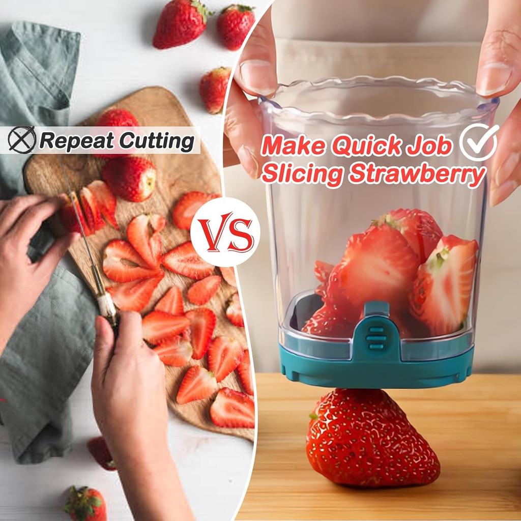 Creative Strawberry Fruit Slicer - Detachable Cutter With Push Plate (Dark Teal)