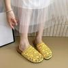 Platform Baotou Half Slippers Women's Outward Wear Summer New Round Toe Deep Mouth Woven Versatile Slip-on Flat Cool Slippers