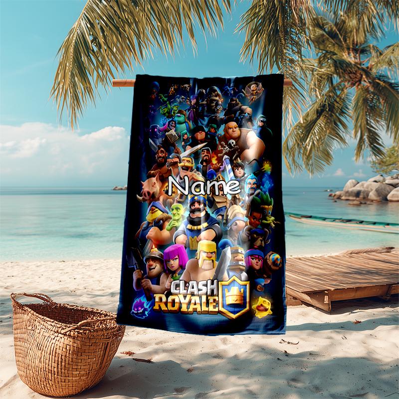 Personalized customized proof beach towel with Clash Royale pattern - soft, absorbent, quick-drying, perfect swimming, camping&bathing