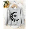Unisex Kids Crewneck Sweatshirt, Gothic Lunar Crescent Moon Cross Print Pullover, Boys Girls Dark Style Casual Sweatshirt For Kids Over 4 Years Old