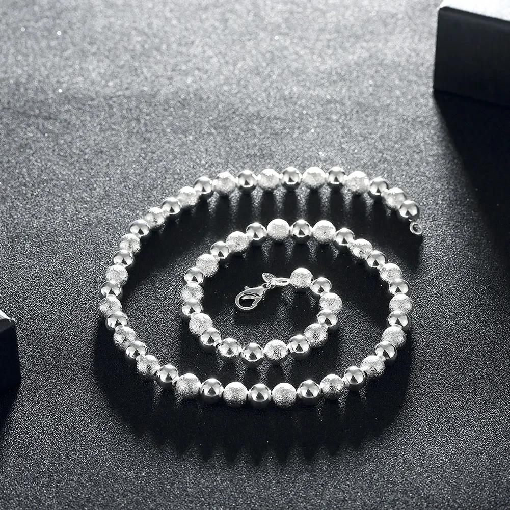 Originalität 8MM Matt Glatte Perlen 925 Sterling Silber Halsketten für Frau Mode Modeschmuck Hochzeit Feiertagsgeschenke Party