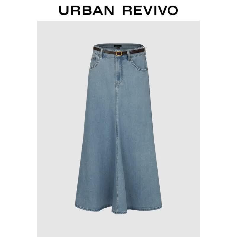 UR2026 Women s Casual Belted Pocket Denim Mermaid Skirt L