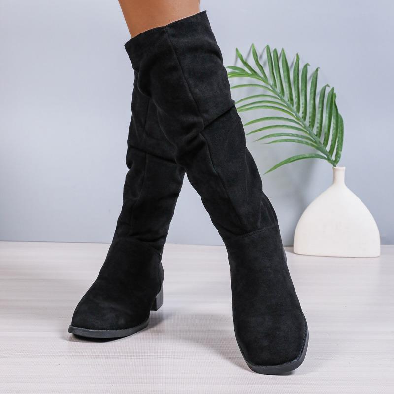Modă 2024 Pantofi de modă pentru femei Cizme de damă slip-on Vânzare fierbinte Vârf rotund Cizme moderne Femei Iarnă Mărimi mari Cizme solide până la genunchi