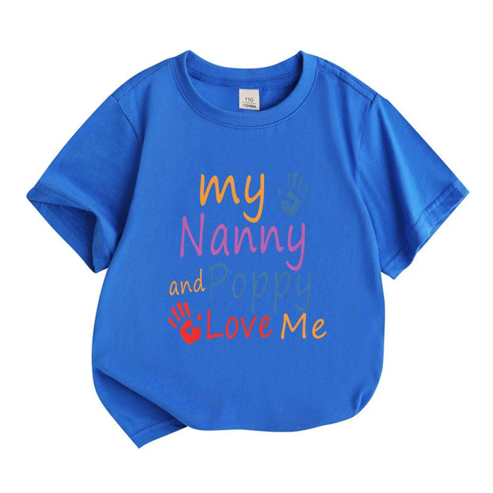 Toddler Boys Girls 100% Cotton Crew Neck Short Sleeve T-Shirt, Cute My Nanny and Poppy Love Me Handprint Pattern Casual Lightweight Kids Tee Tops for