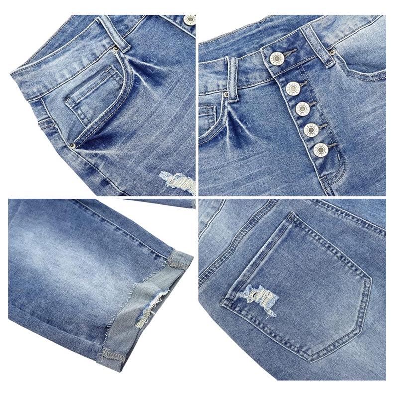 Plus Size Mid-Waist Elastic Denim Shorts: Summer Thin, Mid-Length, Five-Point Style
