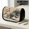 1pc Flip-Top Pencil Case, Retro Athletic for Man Bear Sepia Large Capacity Thickened Oxford Pencil Bag Double-Layer Zipper Pencil Pouch, Aesthetic Bac