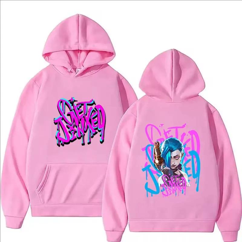 Arcane Jinx Fashion Harajuku Hooded Anime Print Kawaii Long-sleeved Cartoon Fleece Clothes Sweatshirts Women Men