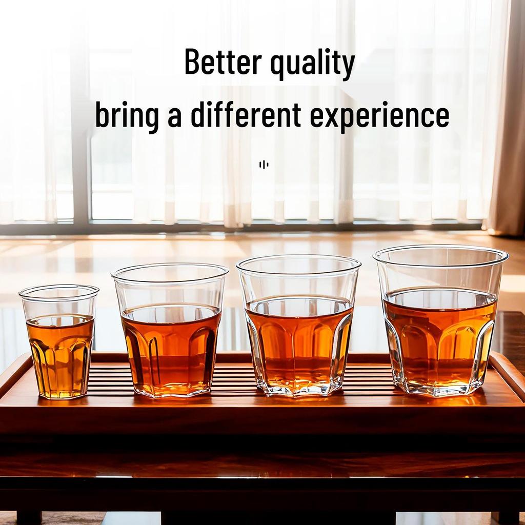 Aviation-Grade High-Transparency Disposable Water Cup: Durable, Thickened, Octagonal Design for Household and Bar Use, Resistant to High Temperatures.