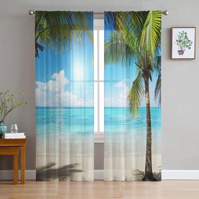 Spiaggia Cielo Nuvole Alberi di Cocco Mare Paesaggio Tende Tulle Per Soggiorno Camera da Letto Cucina Chiffon Trasparenti Decorazione Trattamento Finestra