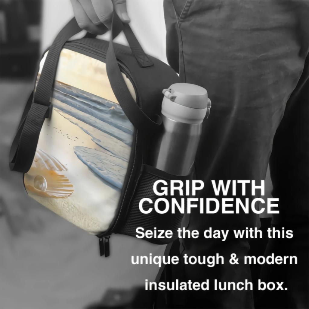 Muschel Strand Sand Isolierte Lunchbox für Kinder Tragbare Lunchtaschen mit verstellbarem Schultergurt Wiederverwendbare Kühltasche
