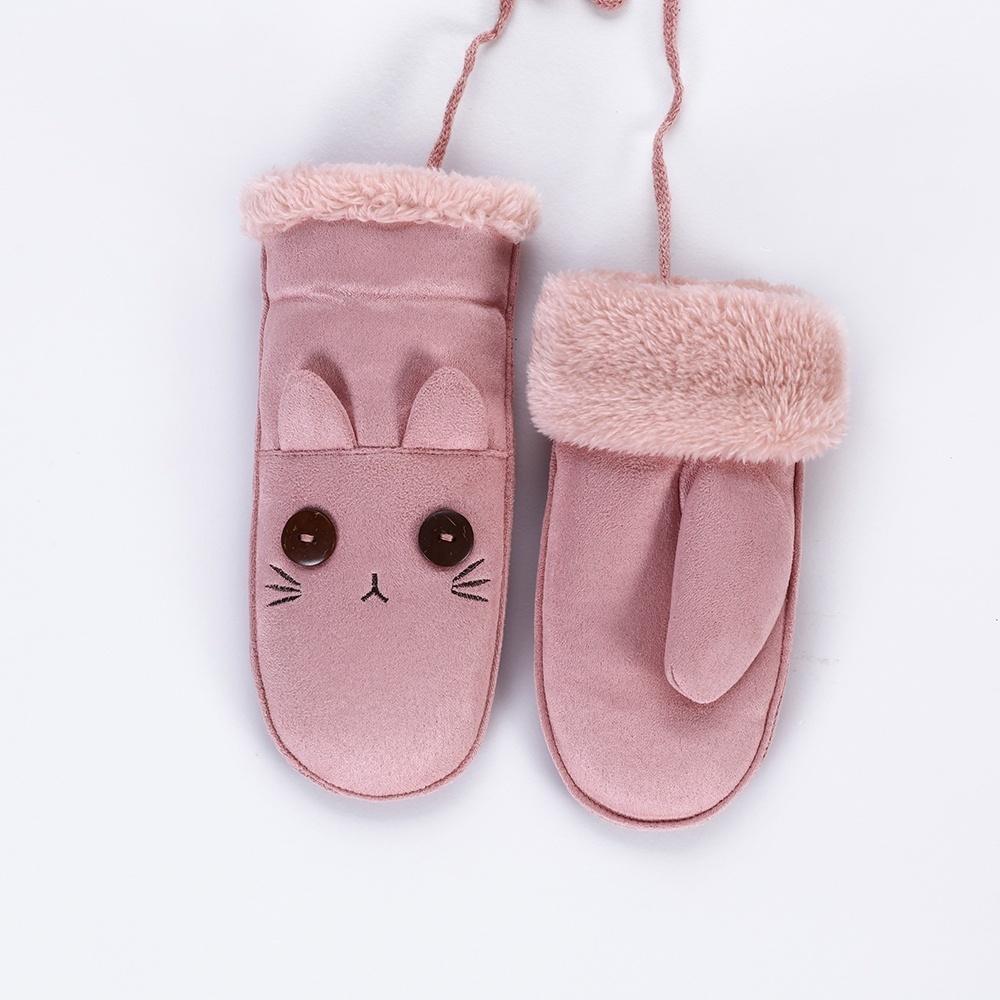 1 Paar Unisex Fäustlinge Verdickt Vollfinger Winter Warm Kinderhandschuhe Wildlederimitat Cartoon Tier