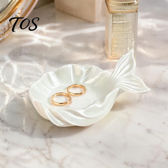 Pink Jewelry Dish Fishtail Storage Tray, Large Capacity Groove Design, Pearlescent Organized Vanity Decor 3D Printing Desktop Ornament, for Rings And
