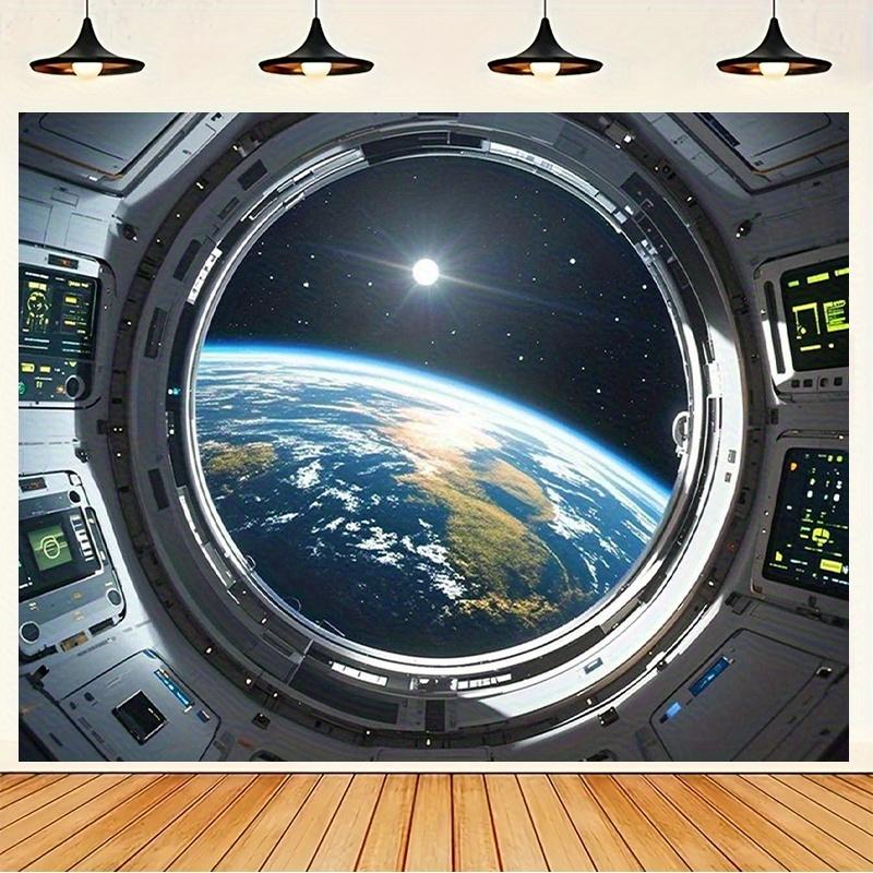 Space Earth Tapestry, Astronaut View of Planet from Spaceship, Sci-Fi Cosmic Wall Hanging for Living Room Bedroom