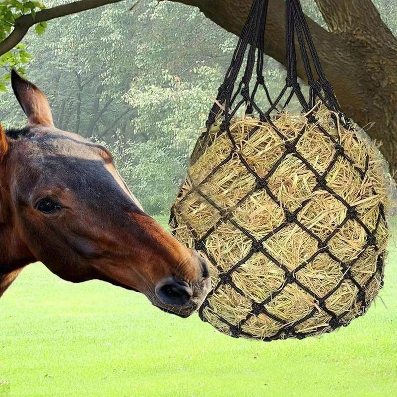 2Pcs/Set Durable Slow Feed Hay Net Large Capacity Hanging Horse Hay Bag 40inch Hay Feeder Bag Equestrian Accessory