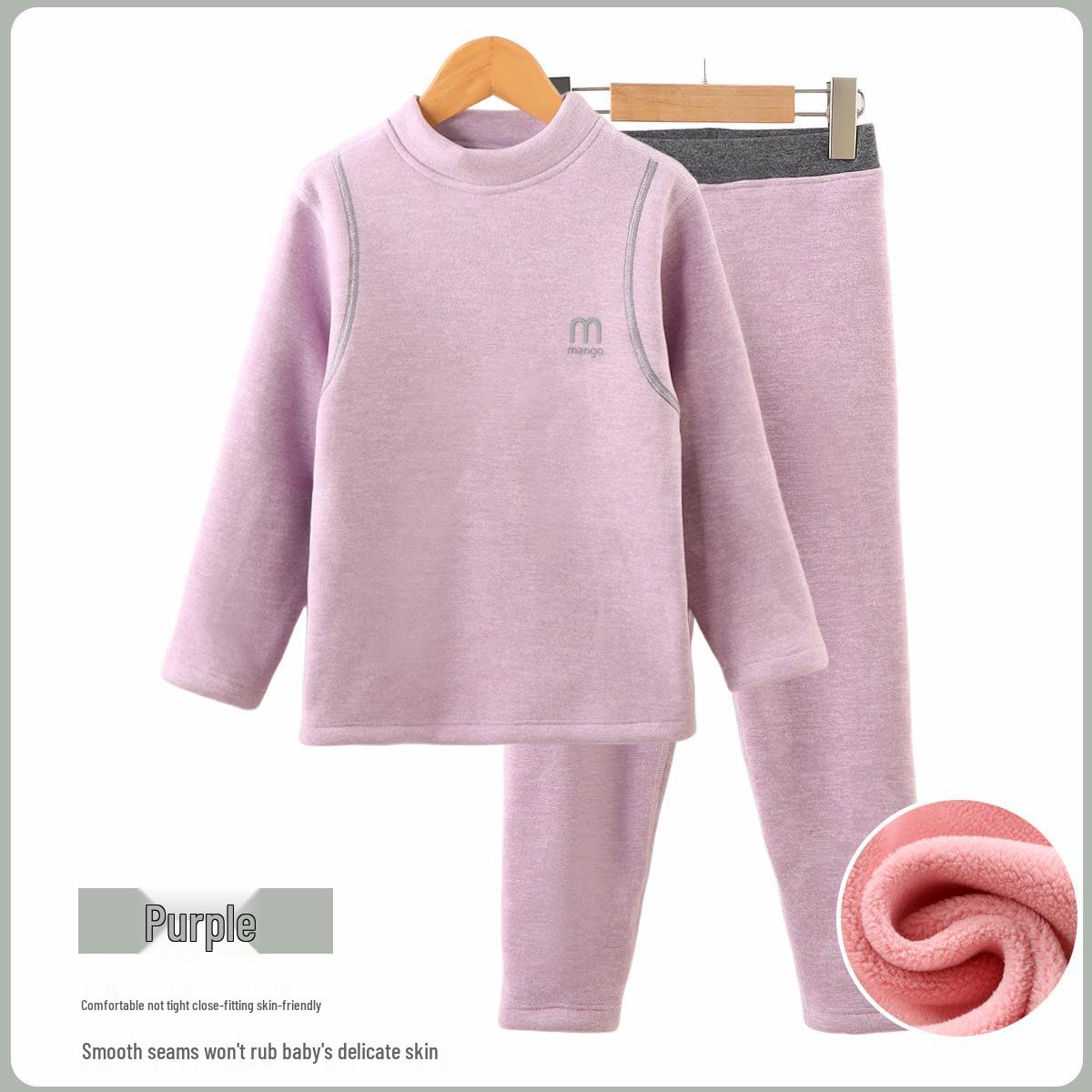 

Детский теплый комплект термобелья на флисовой подкладке для мальчиков и девочек - Плотная основа для школьной формы 90 cm фиолетовый