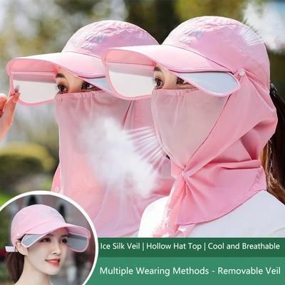 Solid Color Adjustable Removable Summer Sun Hats For Women  Uv Protection Cap Outdoor Sports Wide Brimmed Hat