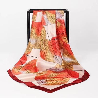 Fashion Kerchief Silk Satin Hijab Scarf For Women Leaves Print Shawl Bag Scarf 90*90cm Square Shawls and Wraps Neck Scarves
