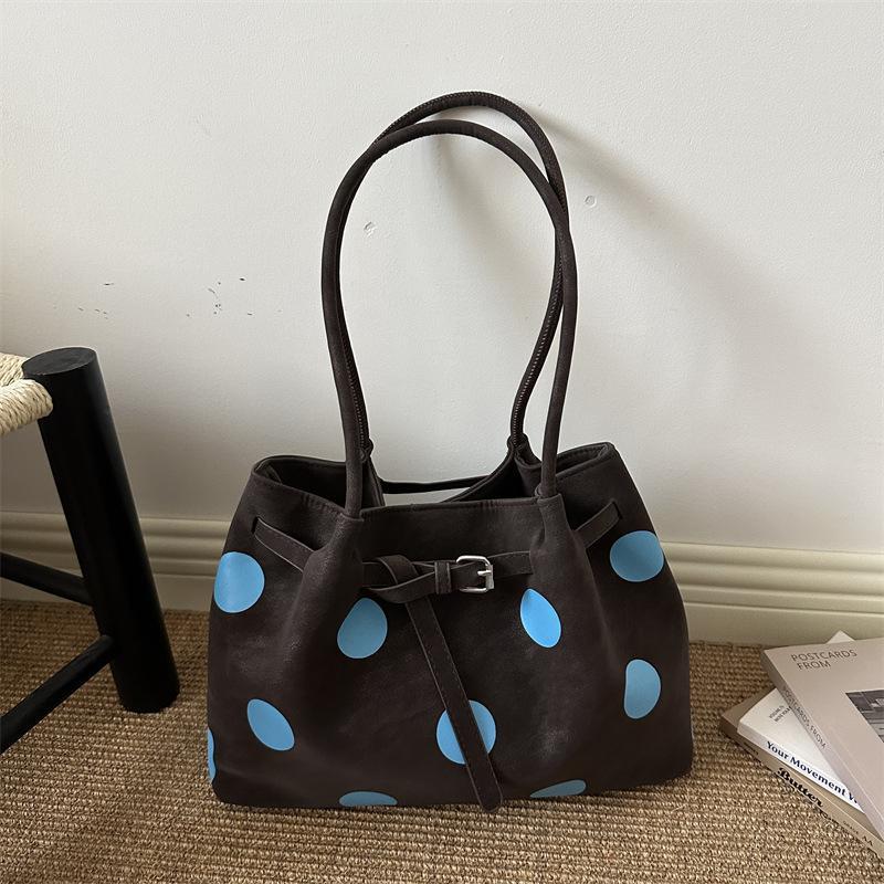 Polka Dot Shoulder Tote Bag Large Capacity Buckle Design For Daily Commuting Shopping