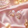 Exquisite Design Fish Tail Earrings Zircon Fish Tail Stud Earrings Pearl Crystal Earrings  Commute
